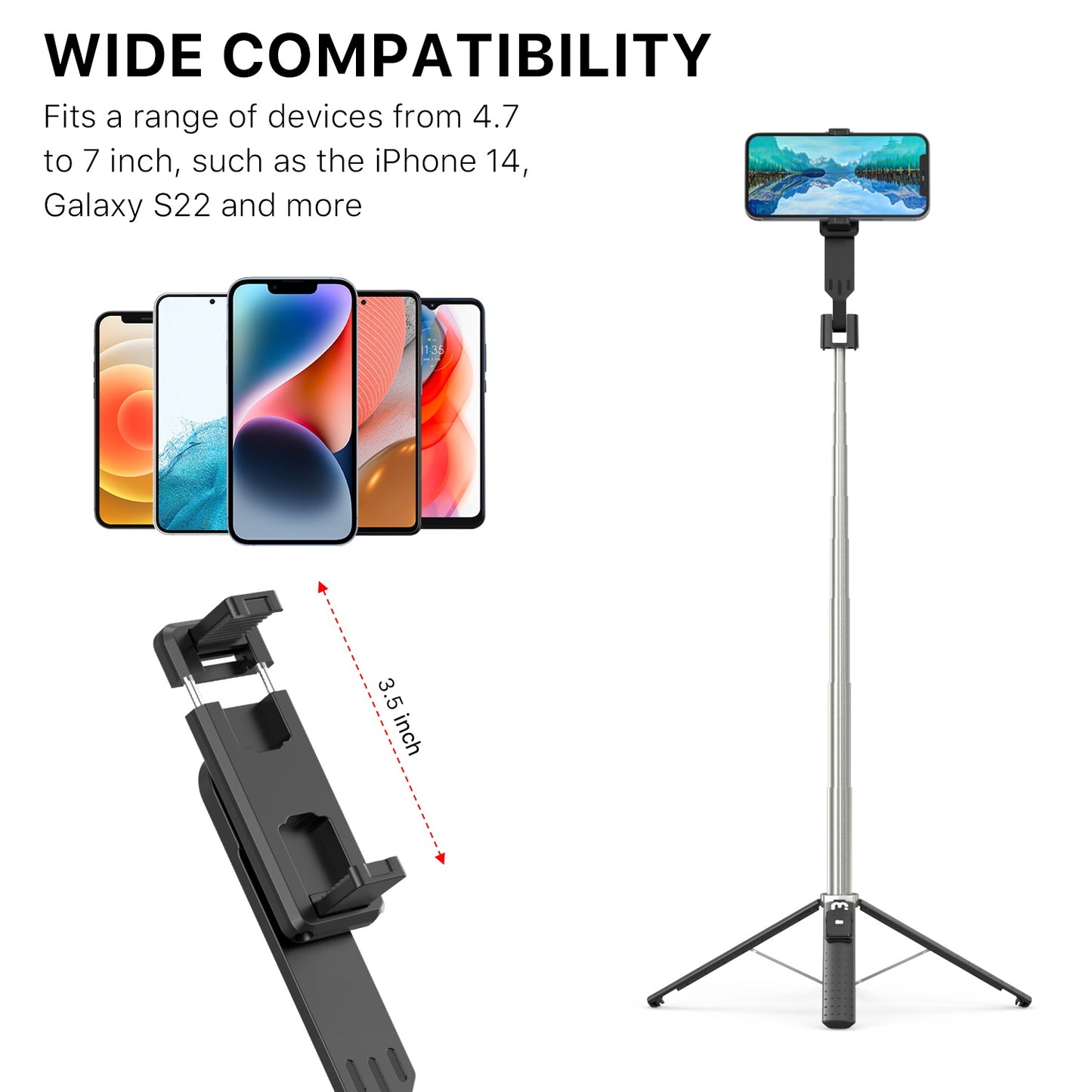 Selfie Stick LED Selfie Light with Stand, 8" LED Selfie Rectangular Light for Makeup / Live Stream, Dimmable LED Light with Tripod, Phone Holder & Wireless Remote Shutter