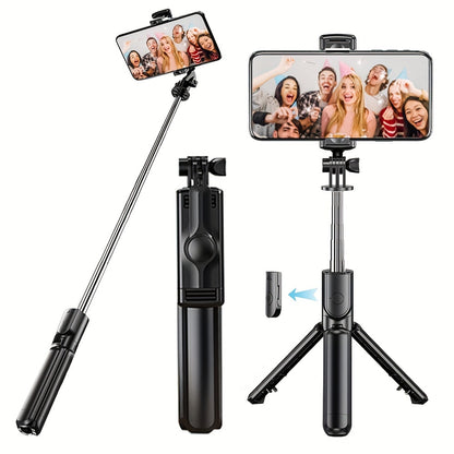 Expandable Selfie Stick with Tripod Holder, Detachable Wireless Remote Control, for Photography, Video Recording, and Vlogging.