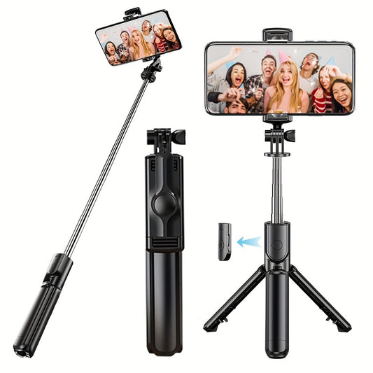 Expandable Selfie Stick with Tripod Holder, Detachable Wireless Remote Control, for Photography, Video Recording, and Vlogging.