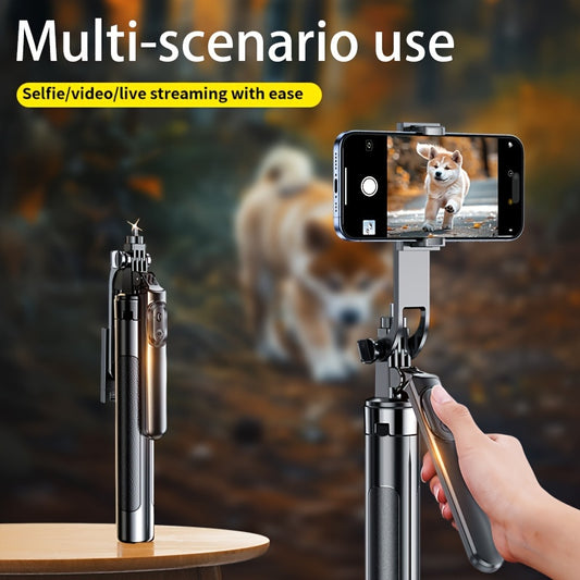 Mobile Phone Tripod for iPhone, Retractable Selfie Stick with Wireless Remote Control, Selfie Stick Tripod with LED Light, Travel Recording Video Photo Live Blogging Vlog Streaming