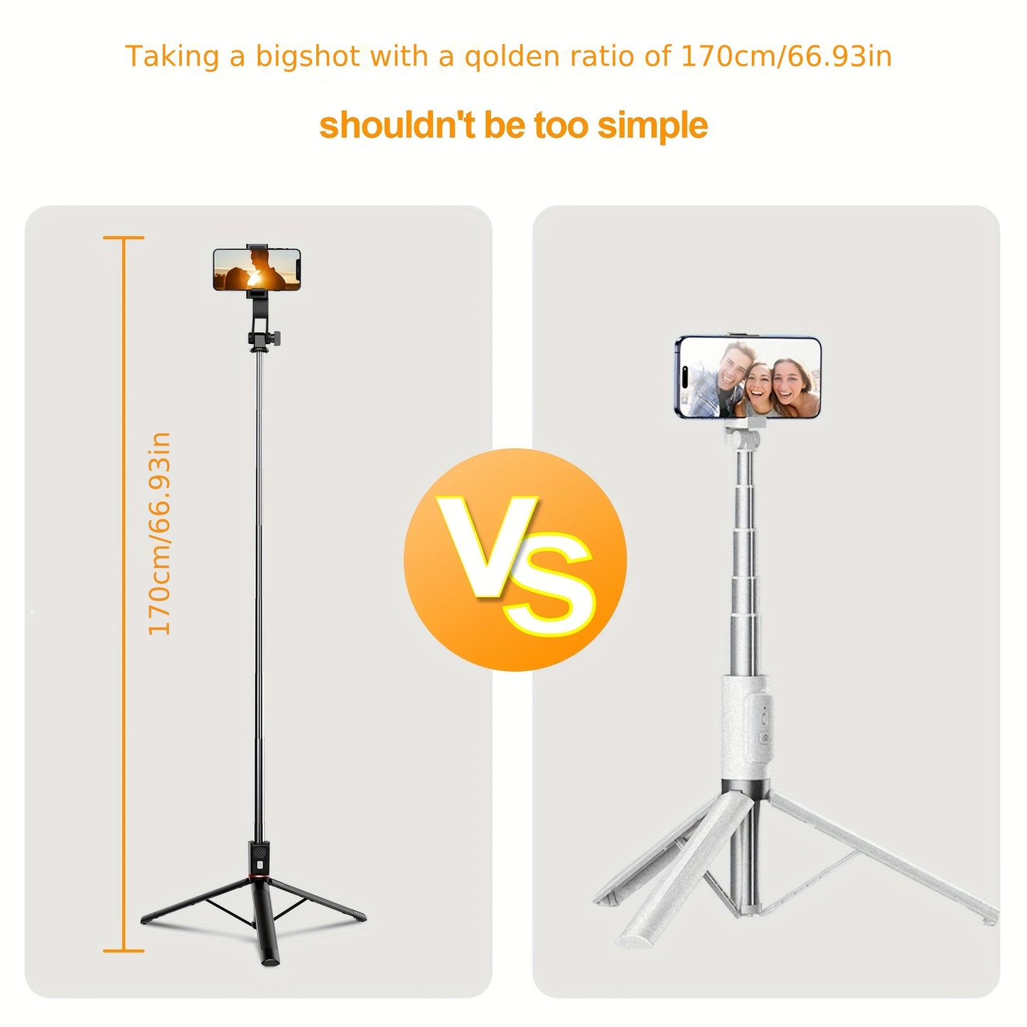 [66" Portable Phone Tripod Stand] 66" Phone Tripod, Tripod For IPhone & Portable Selfie Stick Tripod With Remote