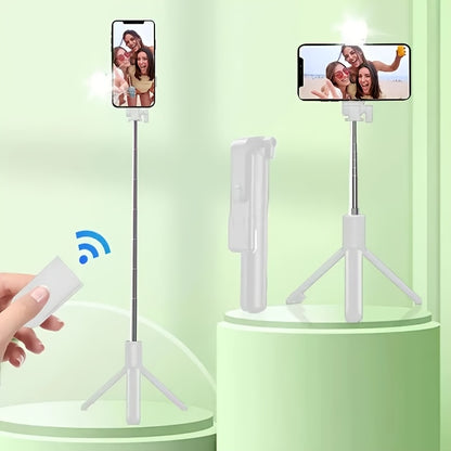 Sturdy and anti-shake selfie stick tripod, height adjustable, with fill light for beauty photography, mobile phone holder with wireless remote control - made of ABS material, small and portable