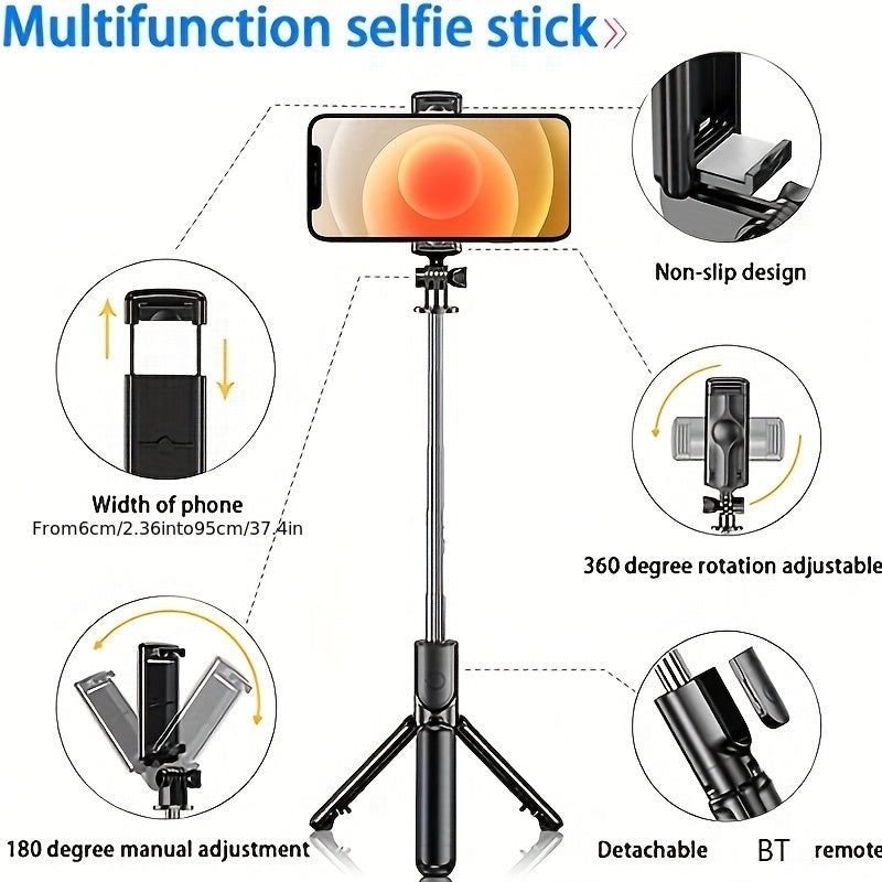 Wireless Selfie Stick - Ultra-Portable with Built-in Fill Light & Remote Control - Perfect for Travel and Smartphone Snapping