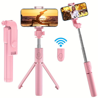 Extensible Selfie Stick with Phone Mount, Wireless Remote Control, 360° Rotation - Essential for Travel - Compatible with iPhone/Samsung/Android Smartphones