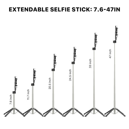 Selfie Stick LED Selfie Light with Stand, 8" LED Selfie Rectangular Light for Makeup / Live Stream, Dimmable LED Light with Tripod, Phone Holder & Wireless Remote Shutter
