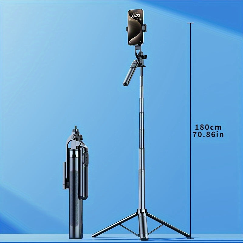Mobile Phone Tripod for iPhone, Retractable Selfie Stick with Wireless Remote Control, Selfie Stick Tripod with LED Light, Travel Recording Video Photo Live Blogging Vlog Streaming