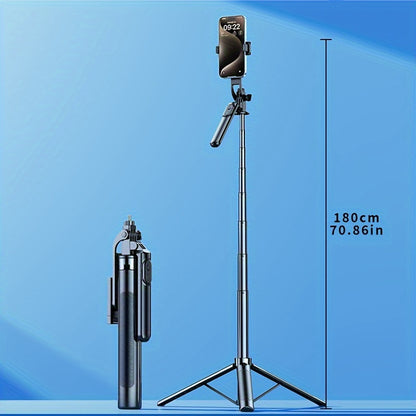 Mobile Phone Tripod for iPhone, Retractable Selfie Stick with Wireless Remote Control, Selfie Stick Tripod with LED Light, Travel Recording Video Photo Live Blogging Vlog Streaming