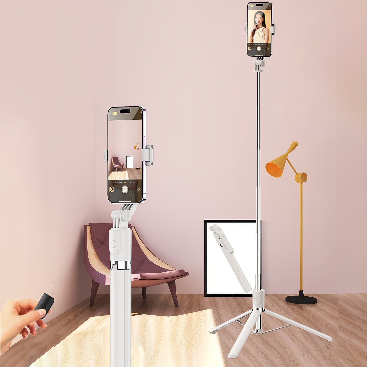 1700mm Extendable Selfie Stick Tripod - Wireless, Foldable & Stable for Smartphone Live Shooting