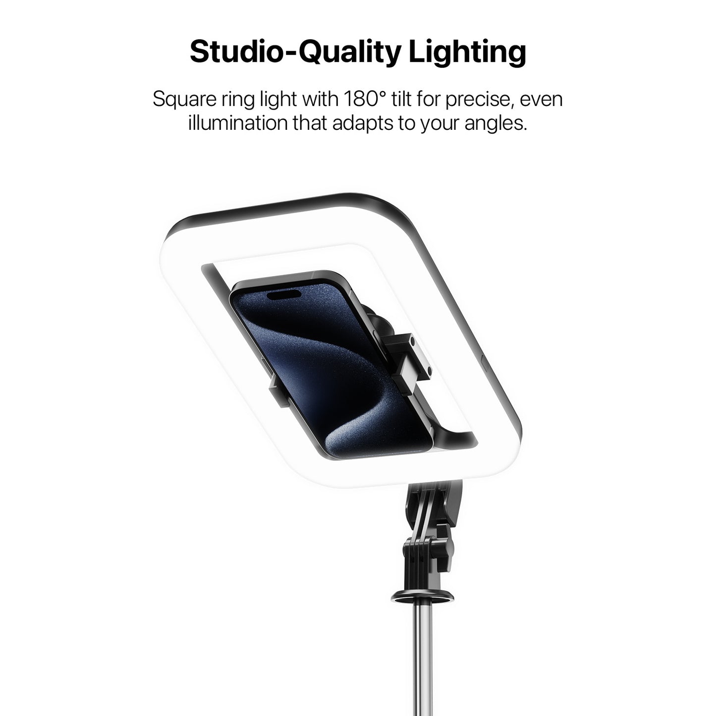 Selfie Stick LED Selfie Light with Stand, 8" LED Selfie Rectangular Light for Makeup / Live Stream, Dimmable LED Light with Tripod, Phone Holder & Wireless Remote Shutter