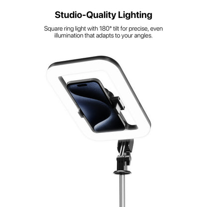 Selfie Stick LED Selfie Light with Stand, 8" LED Selfie Rectangular Light for Makeup / Live Stream, Dimmable LED Light with Tripod, Phone Holder & Wireless Remote Shutter
