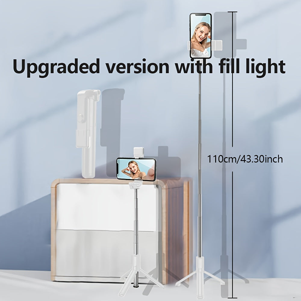 1pc Stainless Steel Selfie Stick Tripod with Wireless, LED Light, and Wireless Remote Control - Portable Multi-Functional Tripod for Video Live Streaming, Photography, and Travel - Non-Rechargeable Button Battery Powered