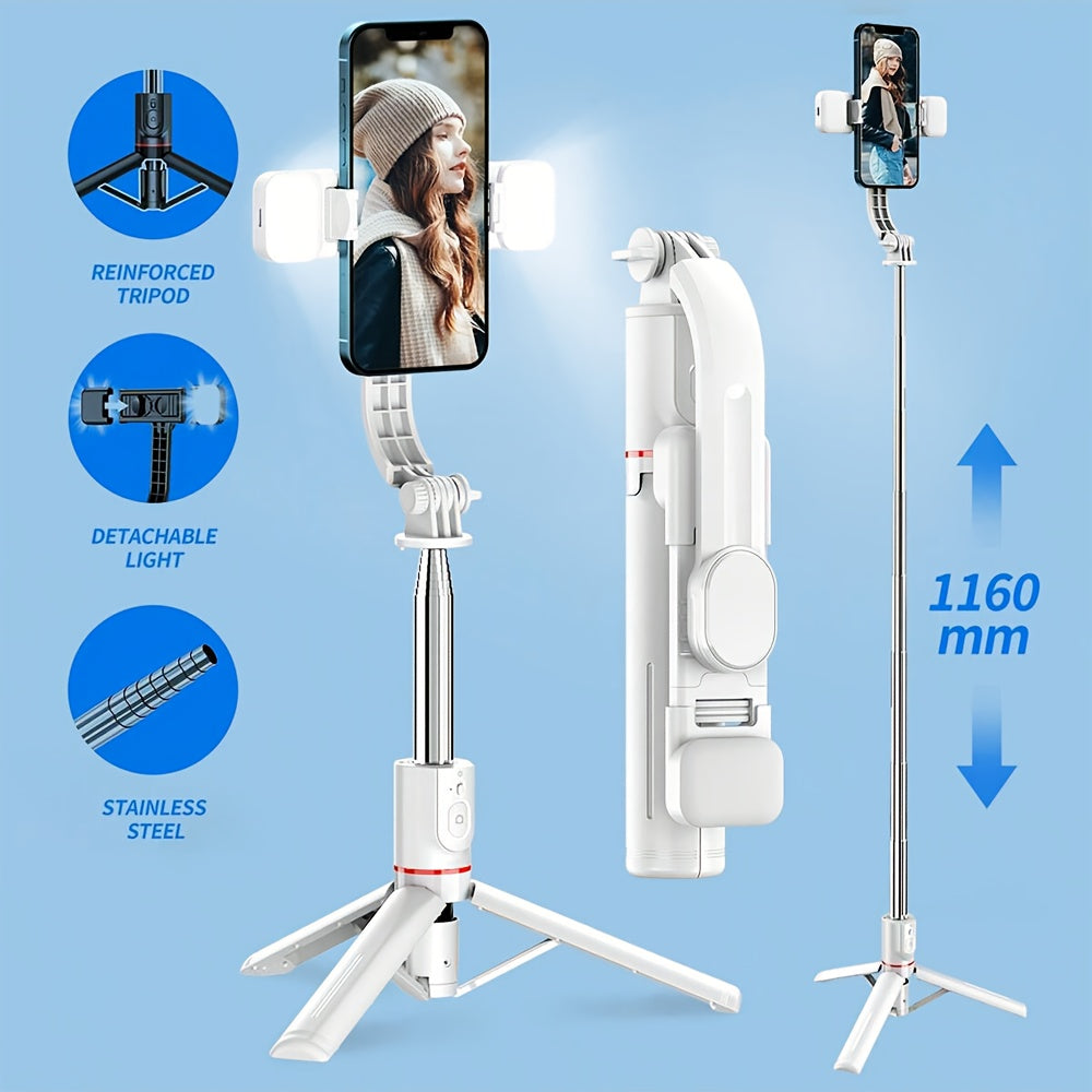 Universal Phone Selfie Stick Stand with Remote, 360° Pan-Tilt, Tripod, Fill Light, ABS Material, Battery Powered, with ≤36V Operating Voltage, for Live Streaming and Photography