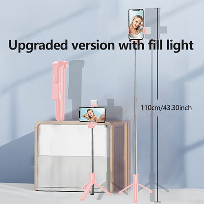 1pc Stainless Steel Selfie Stick Tripod with Wireless, LED Light, and Wireless Remote Control - Portable Multi-Functional Tripod for Video Live Streaming, Photography, and Travel - Non-Rechargeable Button Battery Powered