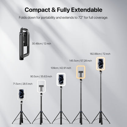Selfie Stick LED Selfie Light with Stand, 8" LED Selfie Rectangular Light for Makeup / Live Stream, Dimmable LED Light with Tripod, Phone Holder & Wireless Remote Shutter