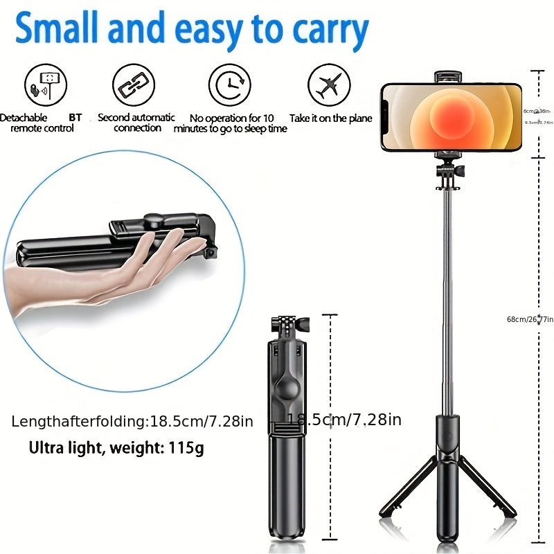 Wireless Selfie Stick - Ultra-Portable with Built-in Fill Light & Remote Control - Perfect for Travel and Smartphone Snapping
