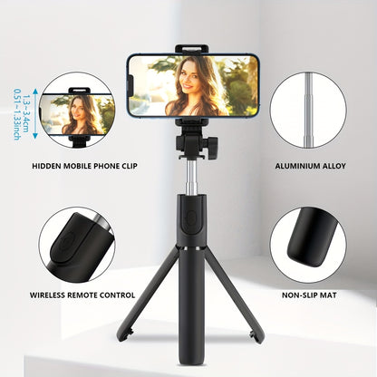 Handheld Mini Selfie Stick, Wireless Remote Control Mobile Live Broadcast Tripod, 360 Degree Rotating Photo Tool