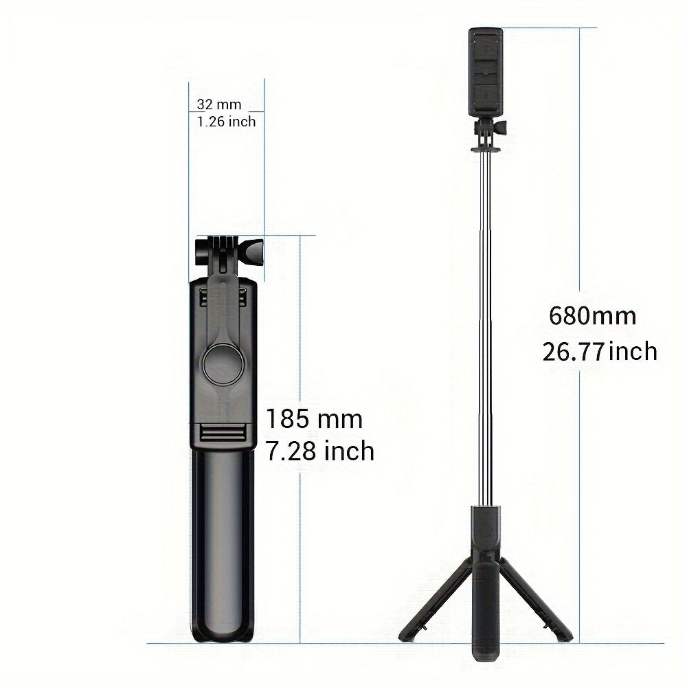Expandable Selfie Stick with Tripod Holder, Detachable Wireless Remote Control, for Photography, Video Recording, and Vlogging.