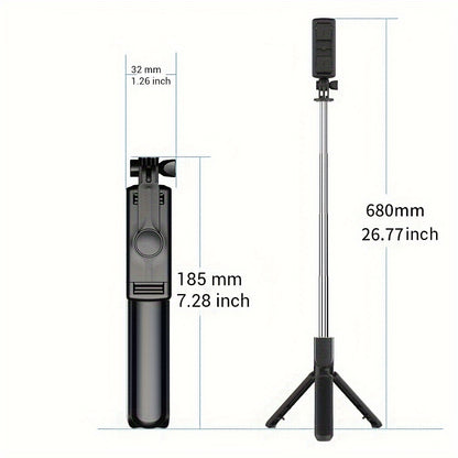 Expandable Selfie Stick with Tripod Holder, Detachable Wireless Remote Control, for Photography, Video Recording, and Vlogging.