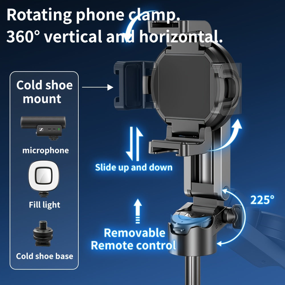 Upgraded 2-in-1 Magnetic Selfie Stick & Phone Tripod with Wireless Remote, Detachable Wireless Handle, USB Rechargeable, Cold Shoe Mount for Microphone & Fill Light, Strong Magnetic Suction, Portable & Retractable Design, Travel Photography Gear