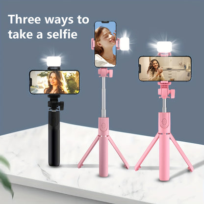 Selfie Stick with Wireless Remote Control Fill Light - Retractable 360° Rotating Tripod