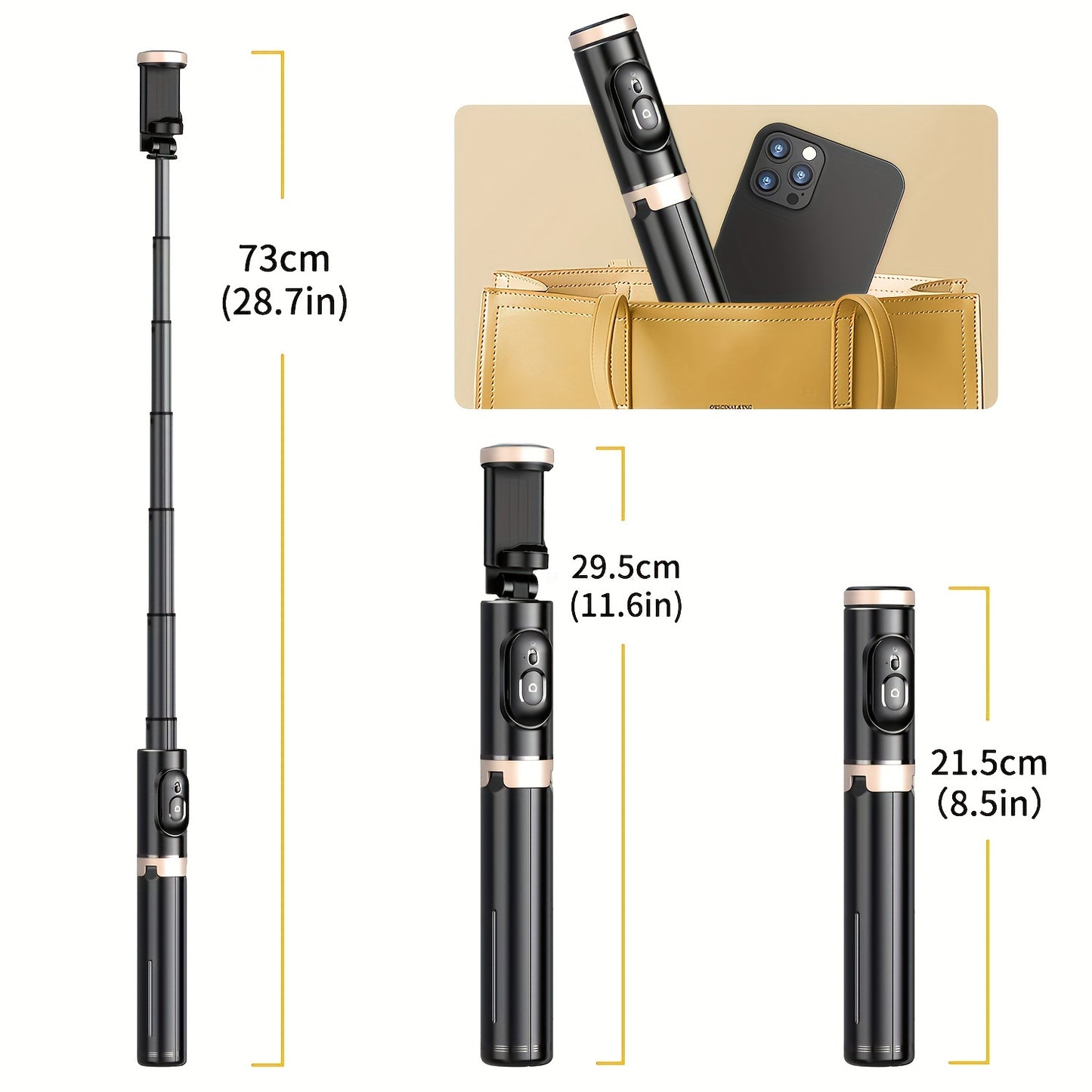 Aluminum Selfie Stick Tripod with 360° Rotation & LED Light for Live Streaming