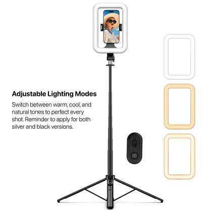 Selfie Stick LED Selfie Light with Stand, 8" LED Selfie Rectangular Light for Makeup / Live Stream, Dimmable LED Light with Tripod, Phone Holder & Wireless Remote Shutter