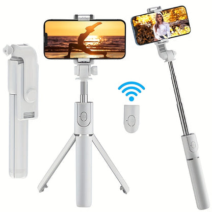 Mobile Phone Selfie Stick with Three-legged Stand, Mobile Phone Wireless Remote Control Extendable Selfie Stick 360° Rotation, Suitable for Live Broadcast, Video, Photography, Integrated Smartphone Tripod Essential for Travel