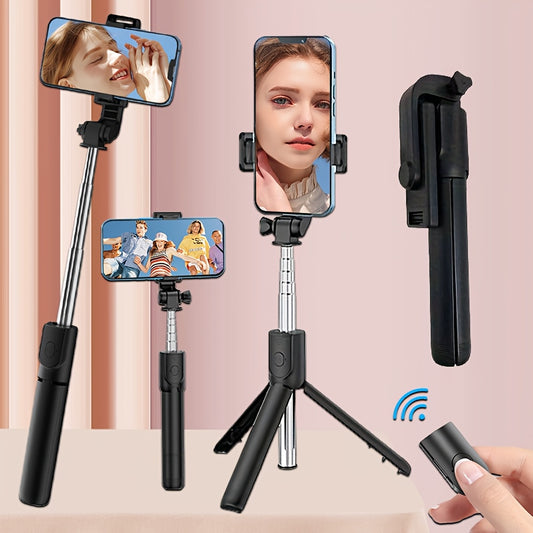 1pc Mini Selfie Stick Tripod with Wireless Remote, 360° Rotatable Smartphone Stand, Expandable, Live Streaming & Photography Compatible, Battery-Powered, Non-Rechargeable Button Battery