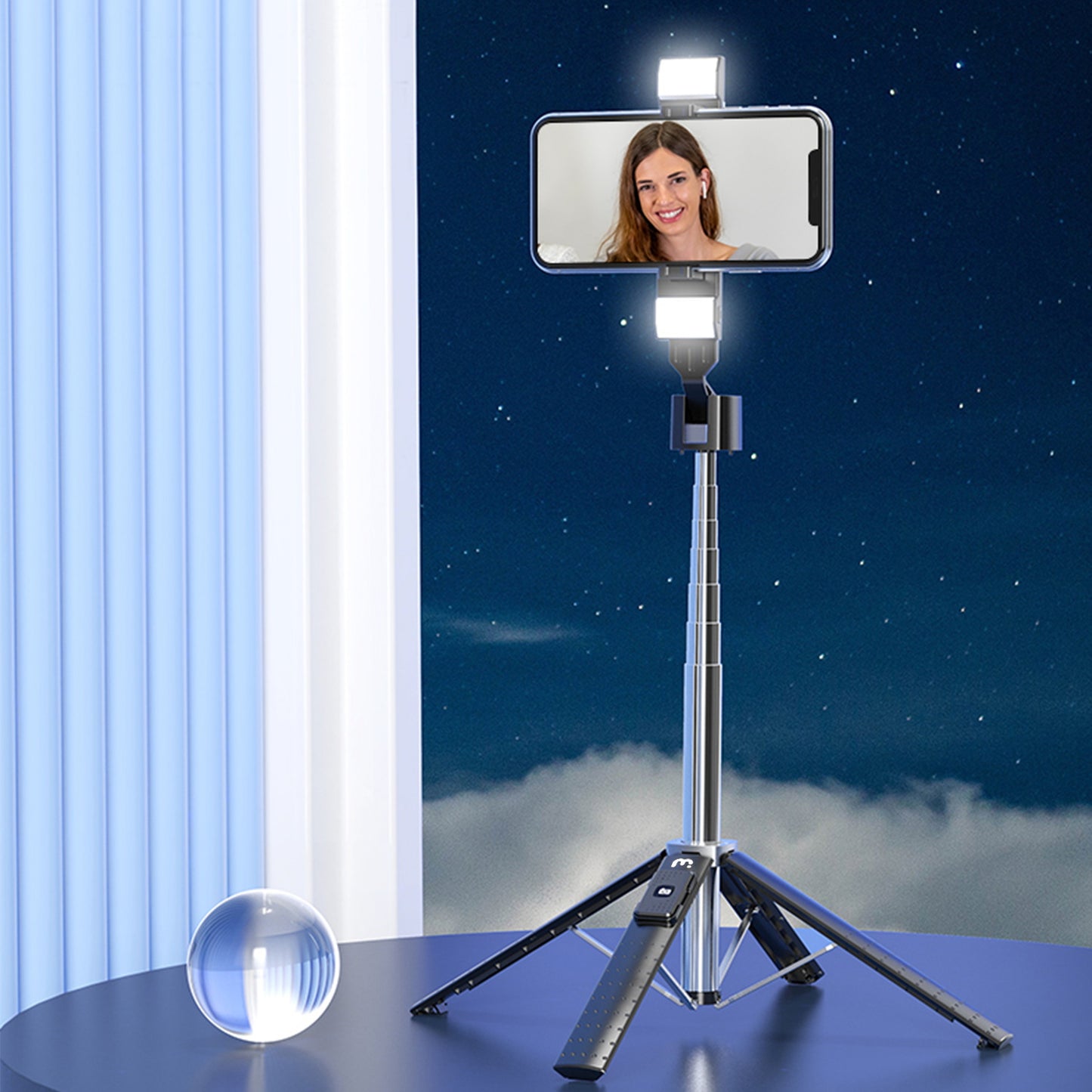 Selfie Stick LED Selfie Light with Stand, 8" LED Selfie Rectangular Light for Makeup / Live Stream, Dimmable LED Light with Tripod, Phone Holder & Wireless Remote Shutter