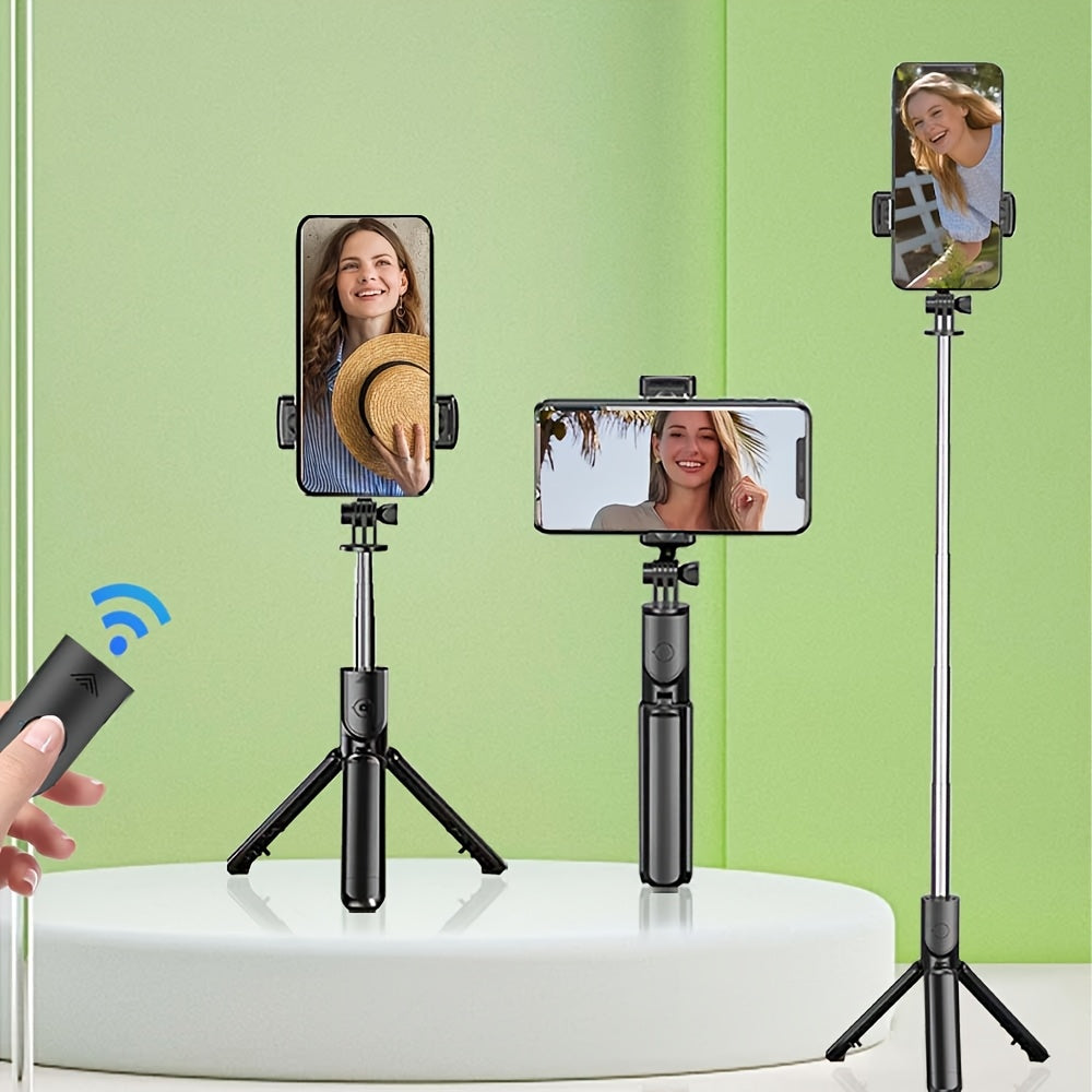 Expandable Selfie Stick with Tripod Holder, Detachable Wireless Remote Control, for Photography, Video Recording, and Vlogging.