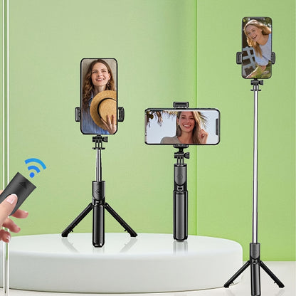 Expandable Selfie Stick with Tripod Holder, Detachable Wireless Remote Control, for Photography, Video Recording, and Vlogging.