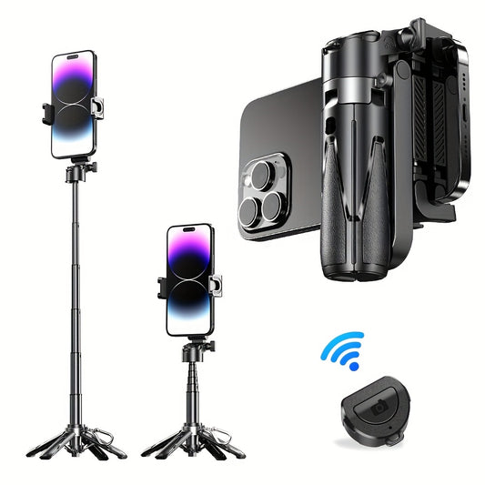"Multi-Function Selfie Stick with Wireless Remote, Retractable Pole & Kickstand - USB Rechargeable