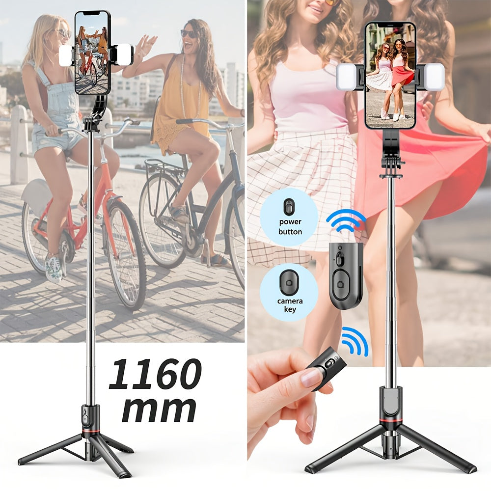 Universal Phone Selfie Stick Stand with Remote, 360° Pan-Tilt, Tripod, Fill Light, ABS Material, Battery Powered, with ≤36V Operating Voltage, for Live Streaming and Photography