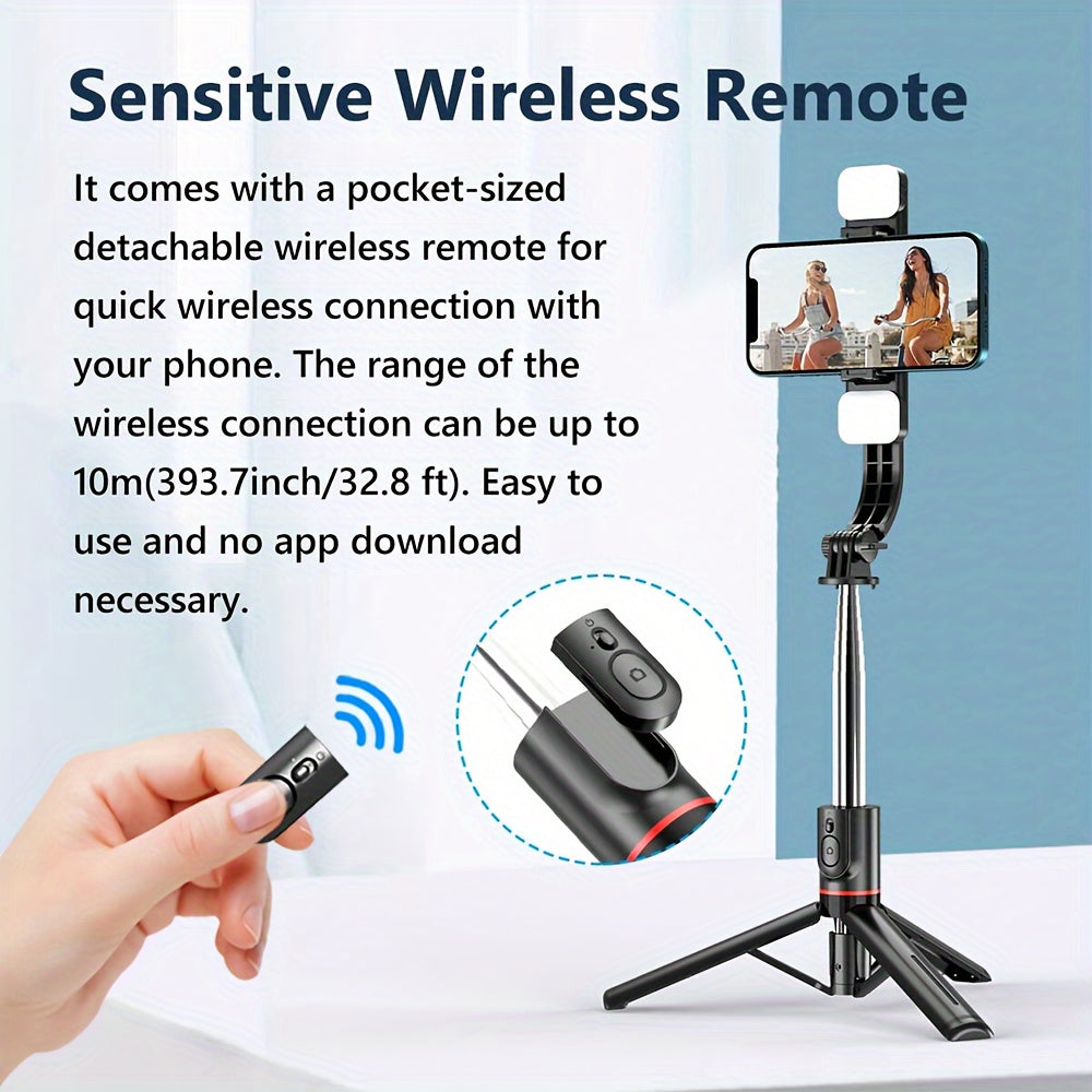 Universal Phone Selfie Stick Stand with Remote, 360° Pan-Tilt, Tripod, Fill Light, ABS Material, Battery Powered, with ≤36V Operating Voltage, for Live Streaming and Photography