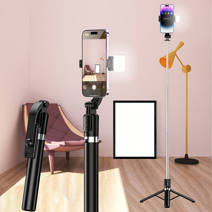 1700mm Extendable Selfie Stick Tripod - Wireless, Foldable & Stable for Smartphone Live Shooting