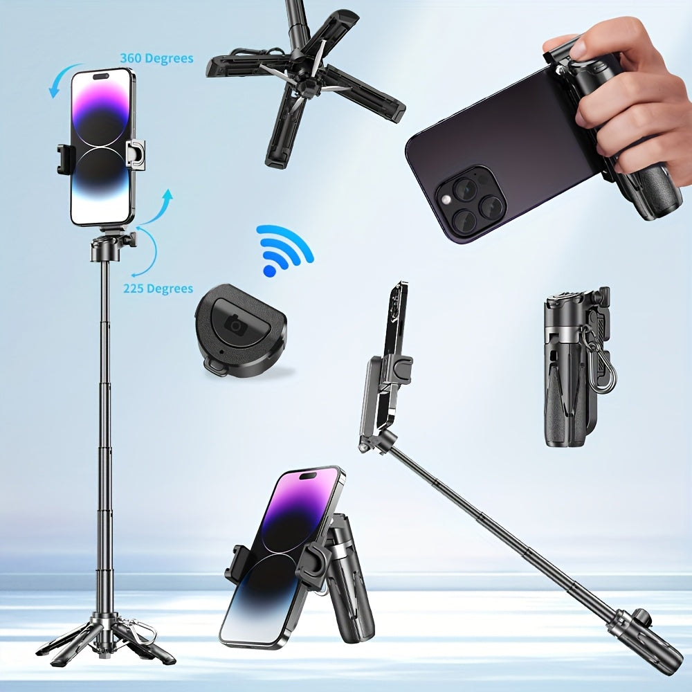 "Multi-Function Selfie Stick with Wireless Remote, Retractable Pole & Kickstand - USB Rechargeable