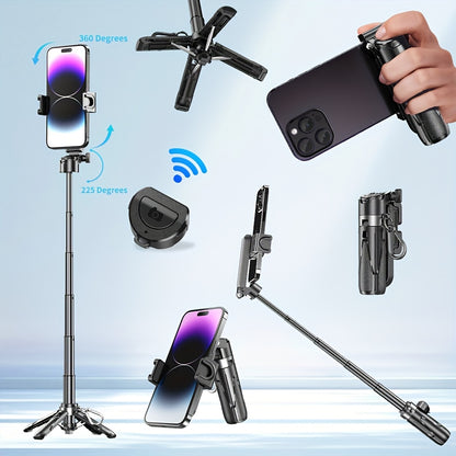 "Multi-Function Selfie Stick with Wireless Remote, Retractable Pole & Kickstand - USB Rechargeable