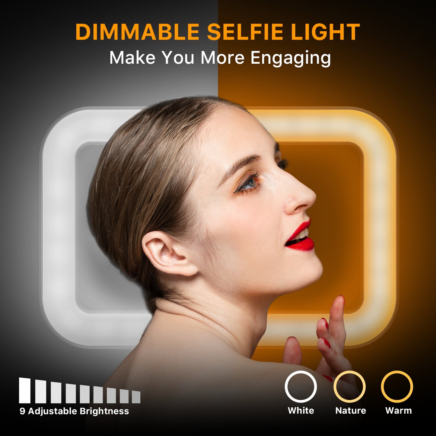 Selfie Stick LED Selfie Light with Stand, 8" LED Selfie Rectangular Light for Makeup / Live Stream, Dimmable LED Light with Tripod, Phone Holder & Wireless Remote Shutter