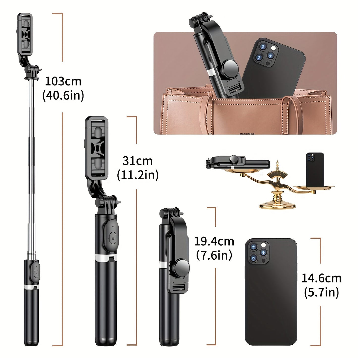 40'' Retractable Selfie Stick Tripod w/ 360° Rotation & Wireless Remote for iPhone/Samsung/Android