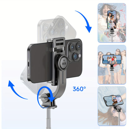 Stainless Steel Wireless Selfie Stick Tripod - Battery-Powered, 360° Rotation, Extendable Phone Stand