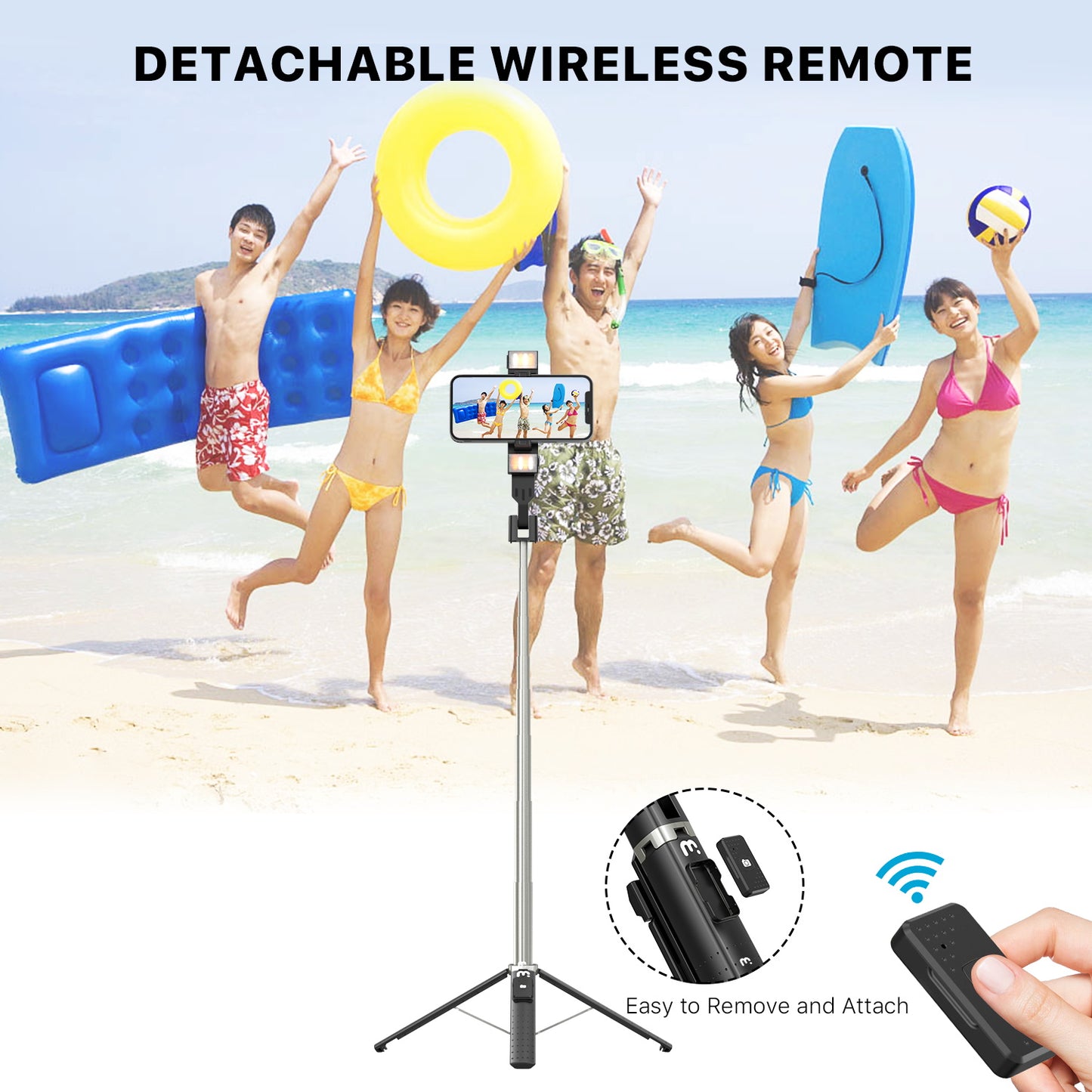 Selfie Stick LED Selfie Light with Stand, 8" LED Selfie Rectangular Light for Makeup / Live Stream, Dimmable LED Light with Tripod, Phone Holder & Wireless Remote Shutter