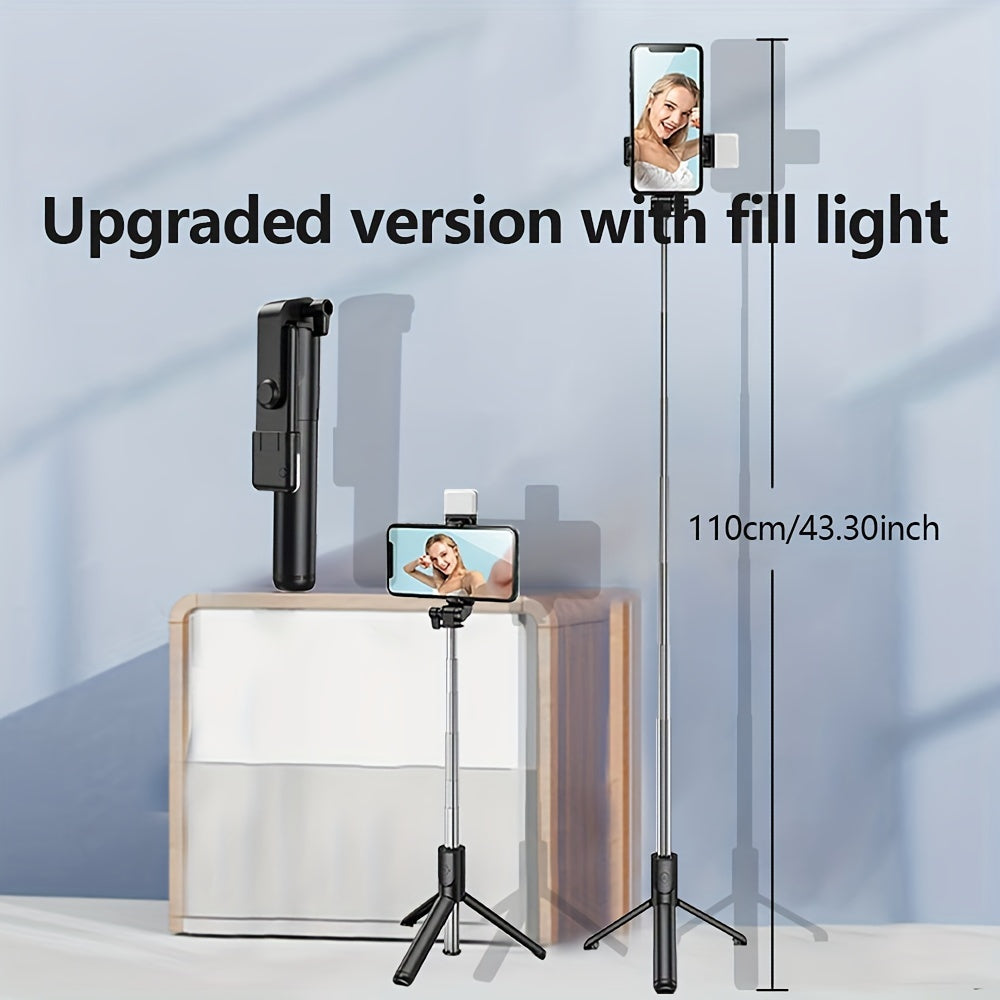 1pc Stainless Steel Selfie Stick Tripod with Wireless, LED Light, and Wireless Remote Control - Portable Multi-Functional Tripod for Video Live Streaming, Photography, and Travel - Non-Rechargeable Button Battery Powered