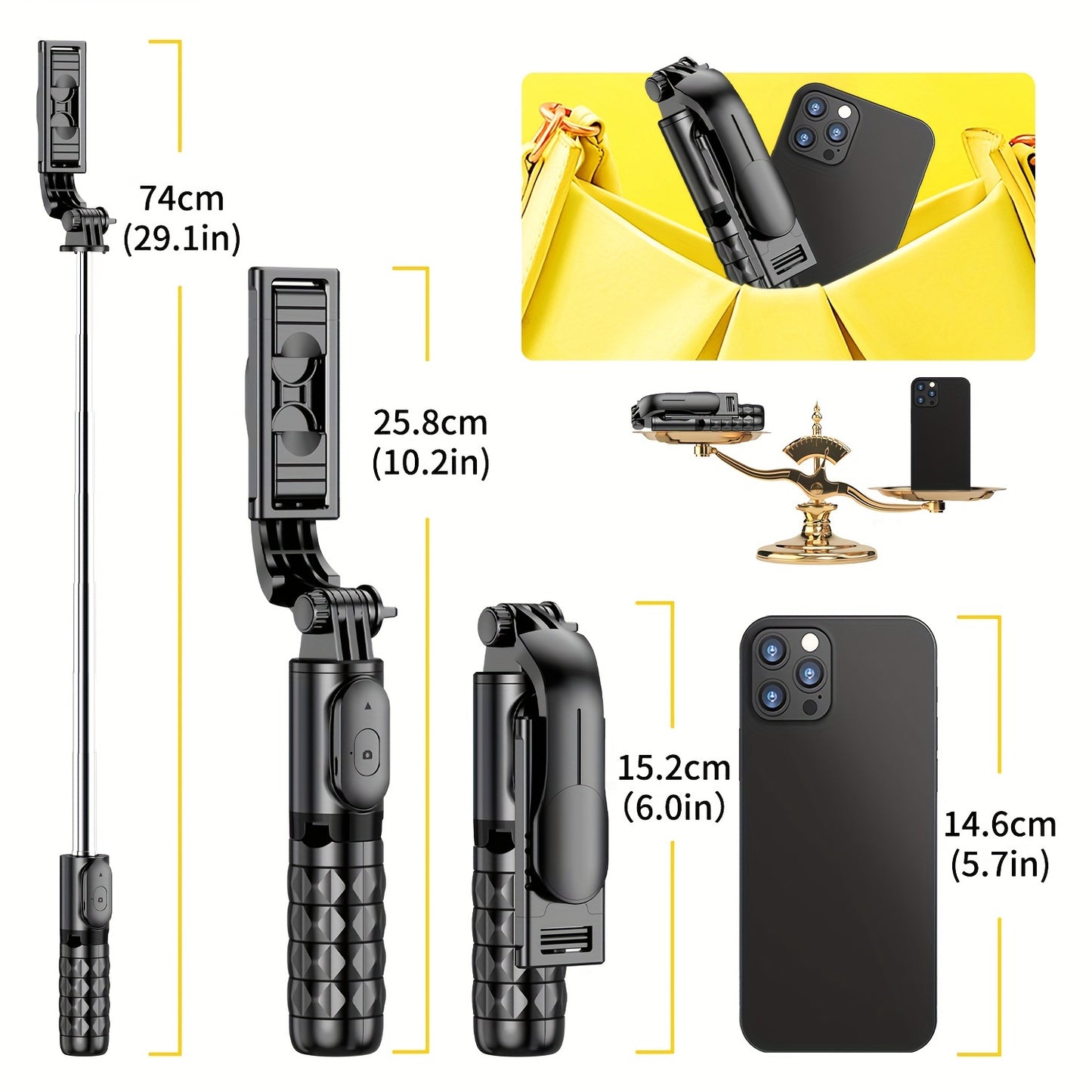 Portable Selfie Stick Tripod With Wireless Remote, 3 In 1 Extendable Selfie Stick