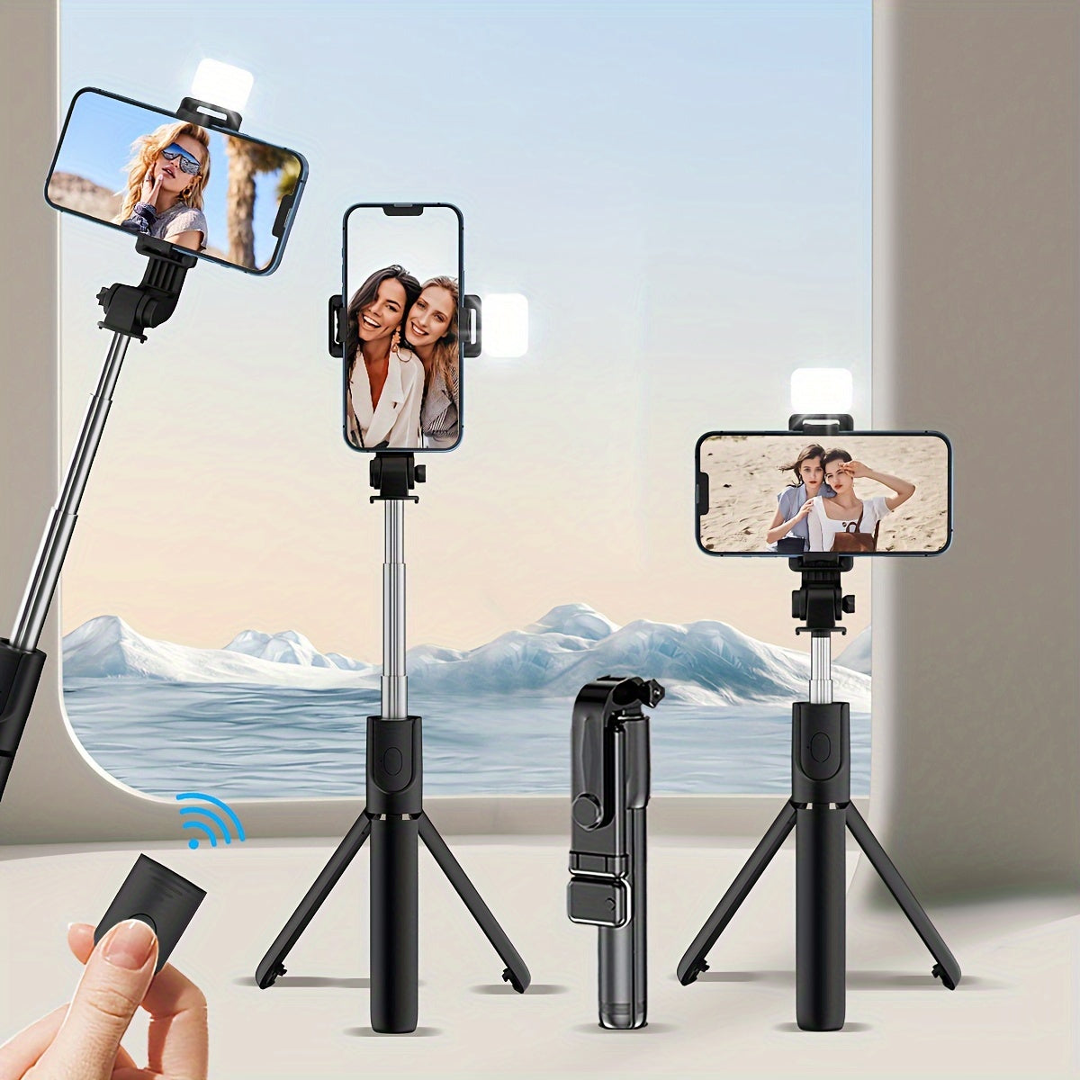 360° Rotating Phone Tripod with Fill Light - Selfie Stick & Live Streaming Stand
