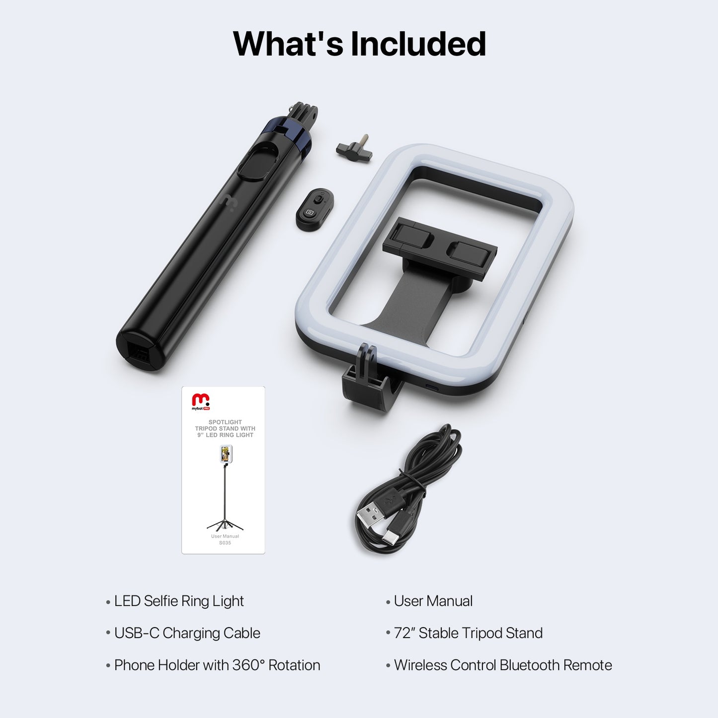 Selfie Stick LED Selfie Light with Stand, 8" LED Selfie Rectangular Light for Makeup / Live Stream, Dimmable LED Light with Tripod, Phone Holder & Wireless Remote Shutter