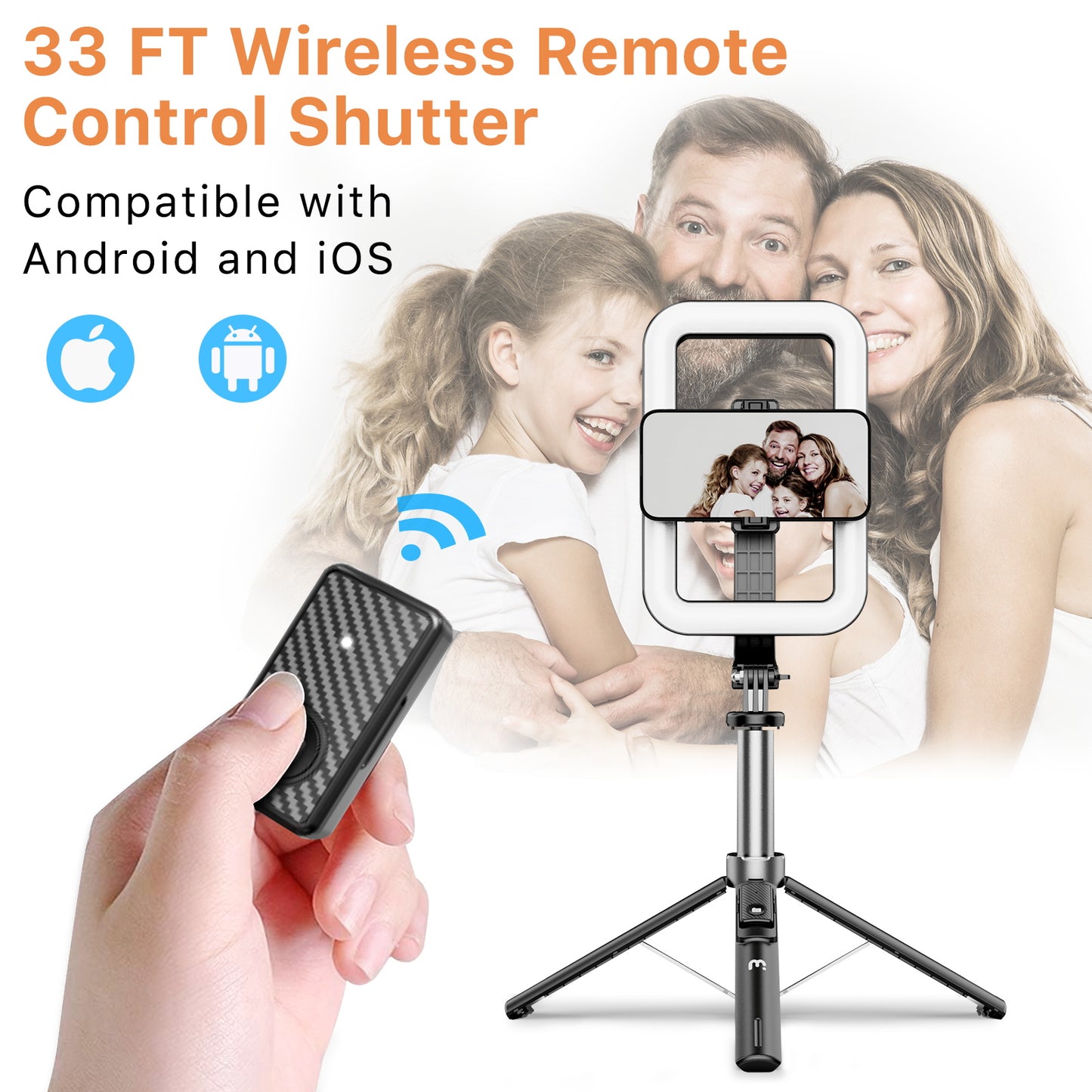 Selfie Stick LED Selfie Light with Stand, 8" LED Selfie Rectangular Light for Makeup / Live Stream, Dimmable LED Light with Tripod, Phone Holder & Wireless Remote Shutter