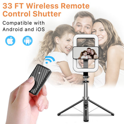 Selfie Stick LED Selfie Light with Stand, 8" LED Selfie Rectangular Light for Makeup / Live Stream, Dimmable LED Light with Tripod, Phone Holder & Wireless Remote Shutter