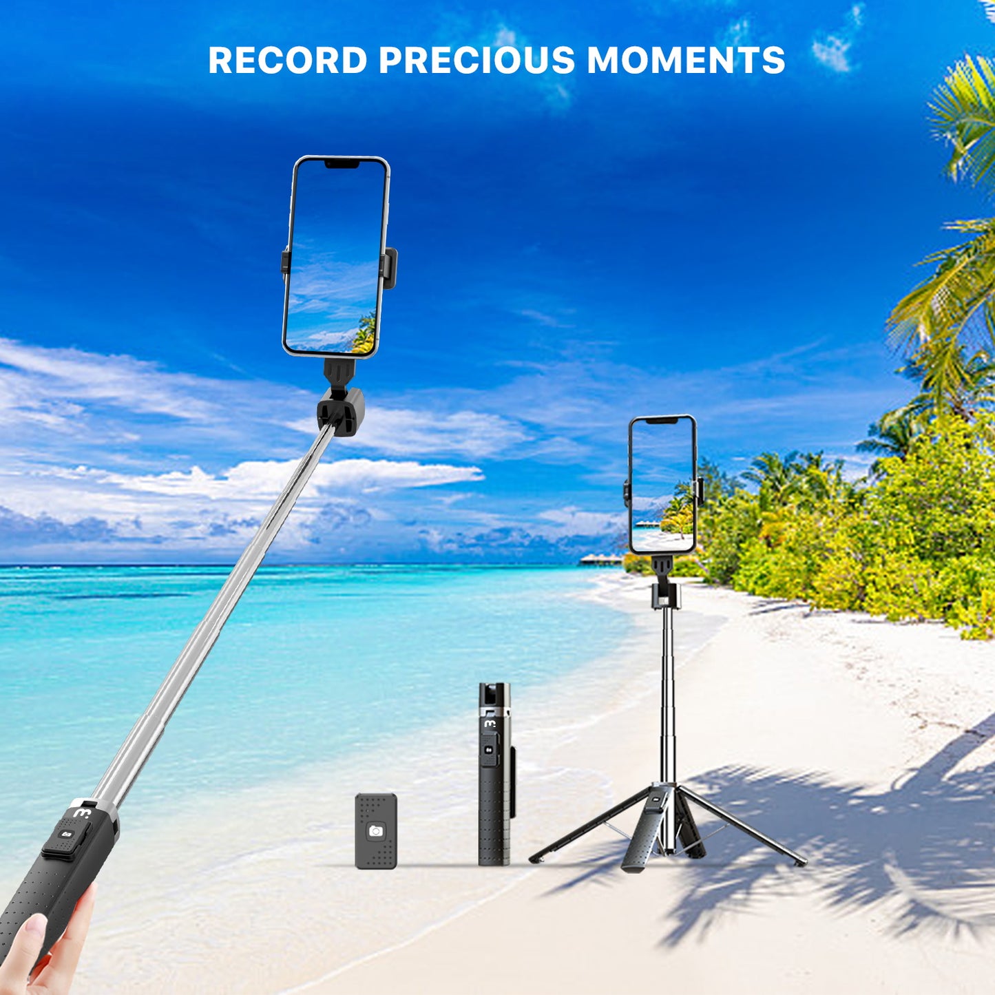 Selfie Stick LED Selfie Light with Stand, 8" LED Selfie Rectangular Light for Makeup / Live Stream, Dimmable LED Light with Tripod, Phone Holder & Wireless Remote Shutter