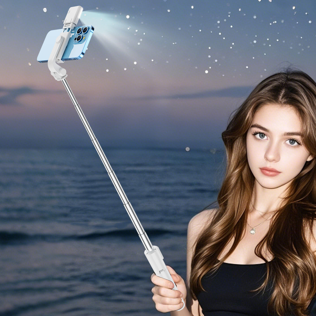 New Model Smartphone Selfie Stick Tripod for Live Streaming And Photography, Featuring a Retractable Design, 360-Degree Automatic Rotation, Portable Multifunctional Remote Control, Full-Body Support, And Beauty Enhancement Lighting.