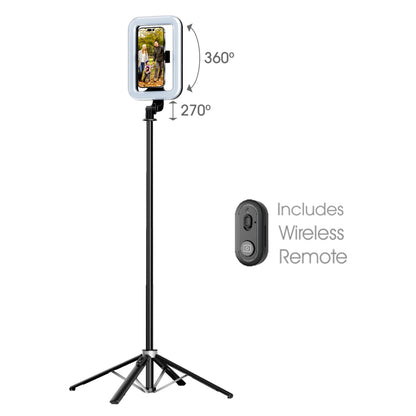 Selfie Stick LED Selfie Light with Stand, 8" LED Selfie Rectangular Light for Makeup / Live Stream, Dimmable LED Light with Tripod, Phone Holder & Wireless Remote Shutter